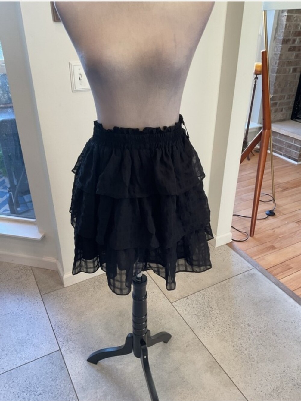 English Factory Black Layered Ruffle Mini Skirt Sz S NWT